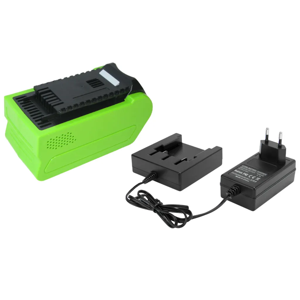 Trade-Shop 2in1 Set: Li-Ion Akku 40V / 5000mAh + Ladegerät für Cramer Rasenmäher 41cm 40LM41, Rasentrimmer 40T05 40T07, Hochentaster 40PS